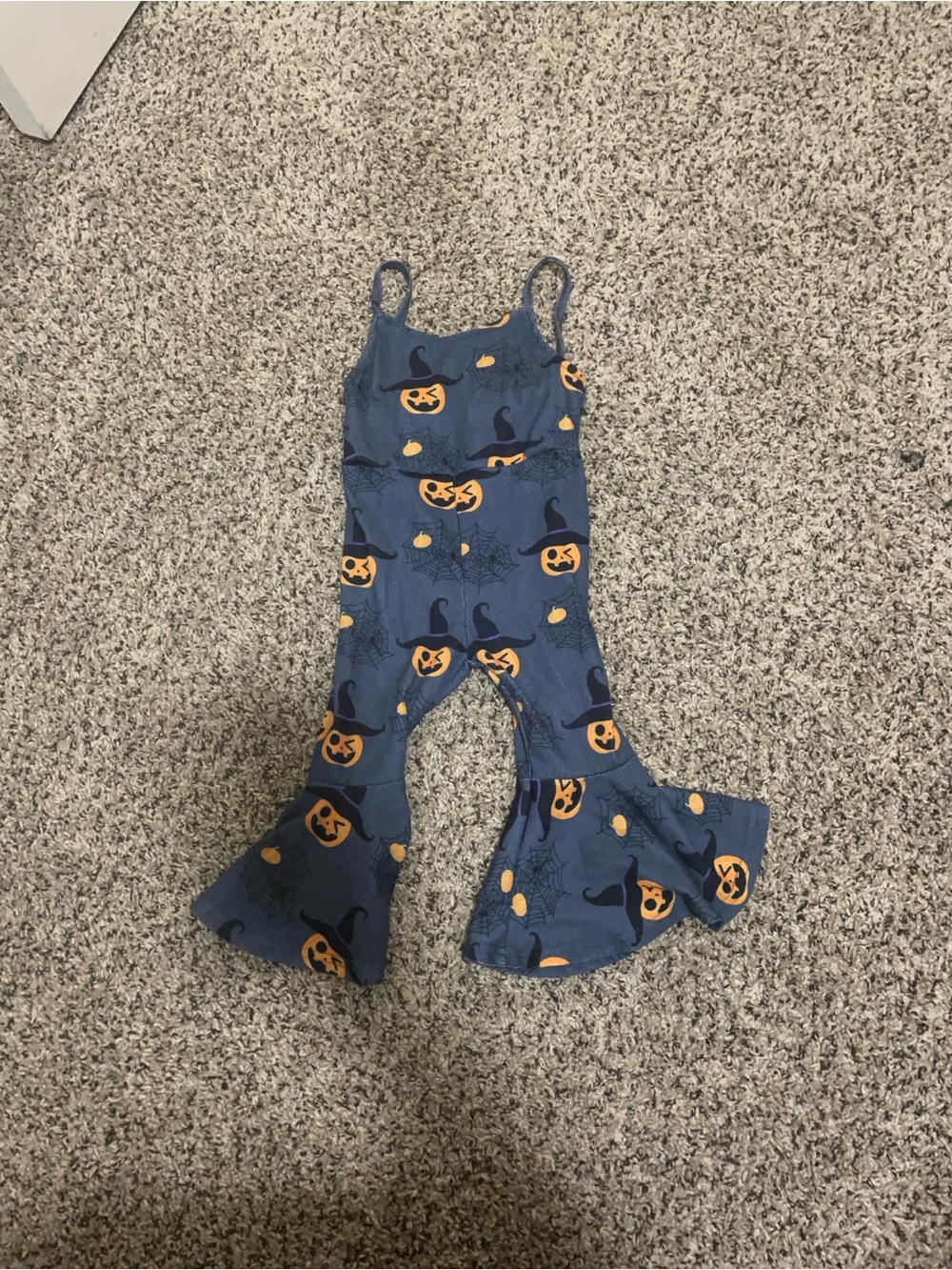 Halloween Pumpkin Print Blue Ruffle Hem Kids Bottoms Romper
